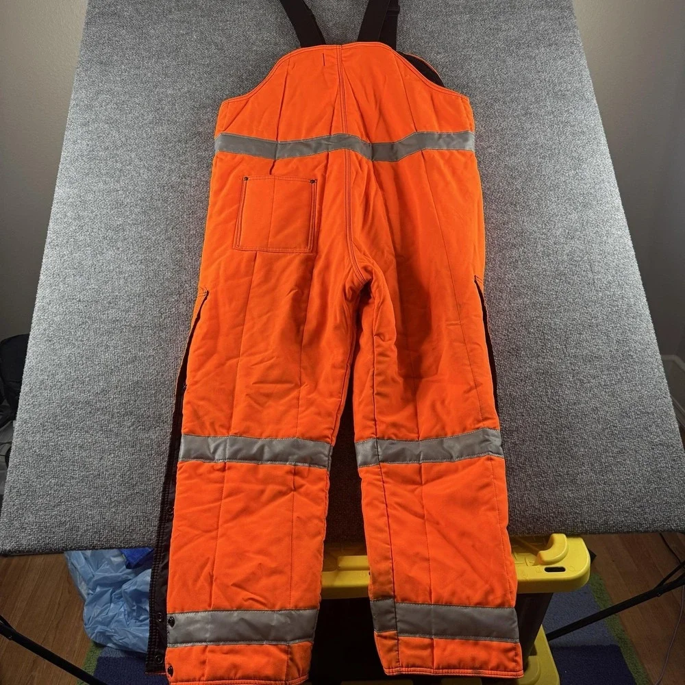 RefrigiWear Bib Overalls Mens XL Orange Insulated Hi Vis Reflective USA Workwear
